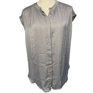 Rachel Zoe Womens XL Gray Button-Front Sleeveless Blouse Lightweight Casual Loos